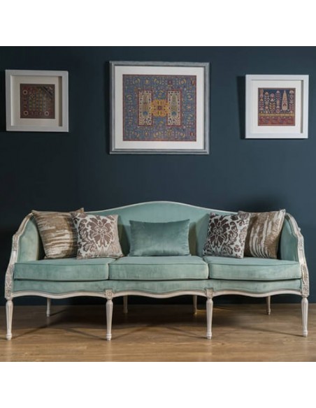 turquoise Persian blue wooden carved sofa