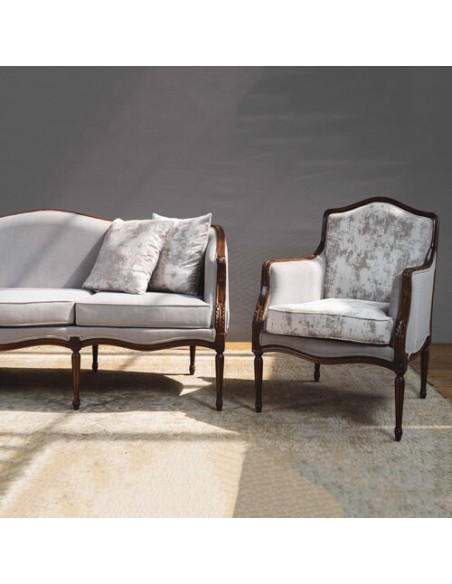 grey and brown wooden carved sofa set