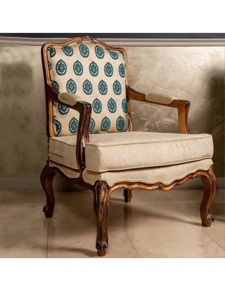 beige woodcarving cabriole accent chair