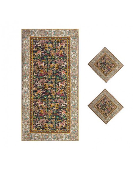 Hunting Persian design silk cashmere tablecloth HC-1129 | Termeh Hunting Persian design silk cashmere tablecloth HC-1129 | Termeh