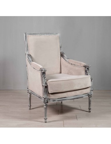 cream carved wood accent chair