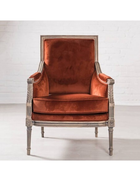 orange carved wood accent chair