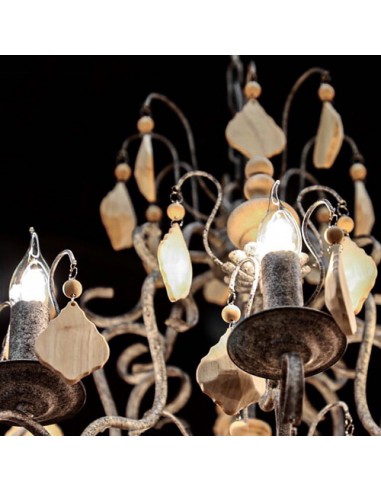 woodcarving and iron chandelier