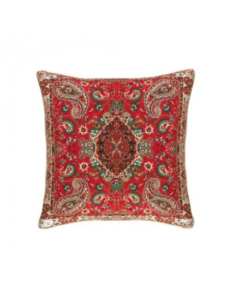 Red Persian Silk-Cashmere Cushion Cover | Persian Handicrafts