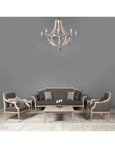 grey wooden and cotton sofa set