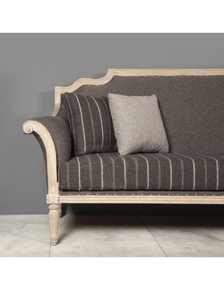 grey wooden and cotton sofa - details