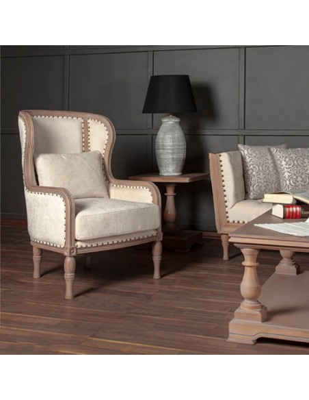 ivory and tan brown accent chair