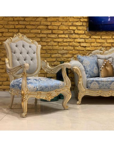 classic blue wooden marbled sofa set