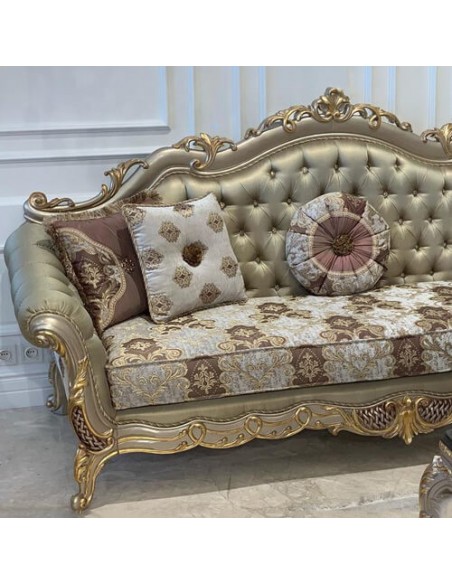 classic beige wooden marbled sofa