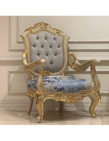 classic blue wooden marbled accent chair