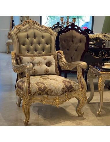 classic beige wooden marbled accent chair