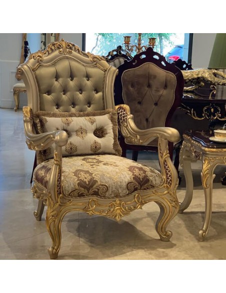 classic beige wooden marbled accent chair