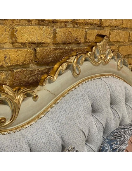 classic blue wooden marbled sofa - details