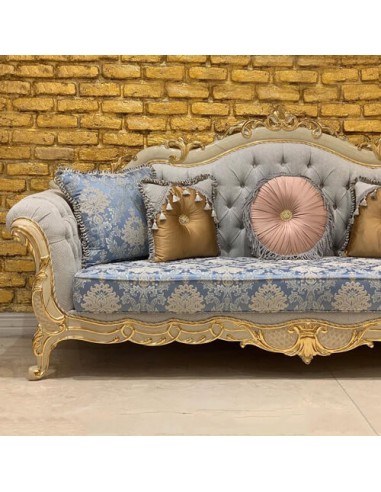 classic blue wooden marbled sofa - details