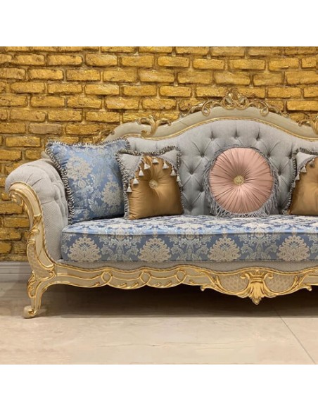 classic blue wooden marbled sofa - details