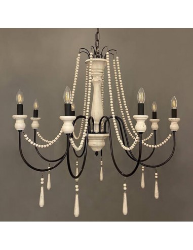 cream and black wooden beaded chandelier