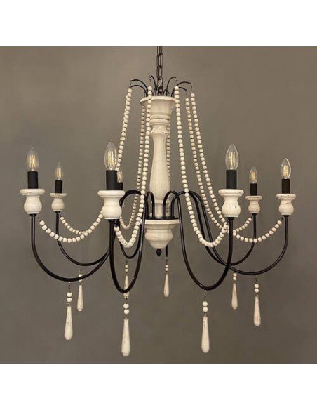 cream and black wooden beaded chandelier