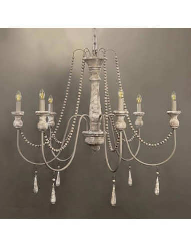 grey wooden beaded chandelier