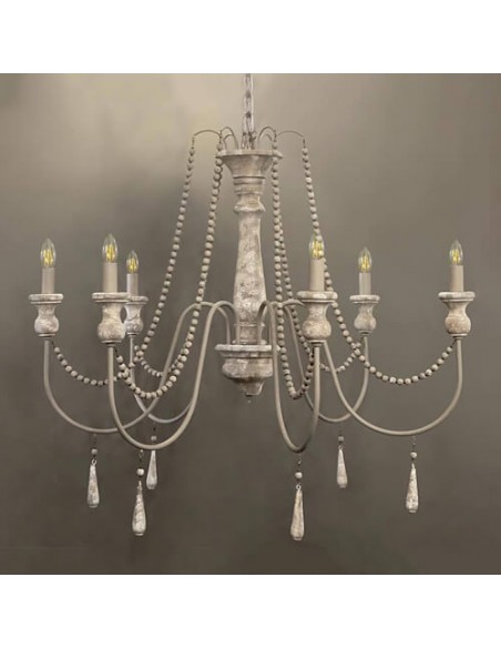 grey wooden beaded chandelier