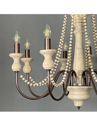 cream wooden beaded chandelier