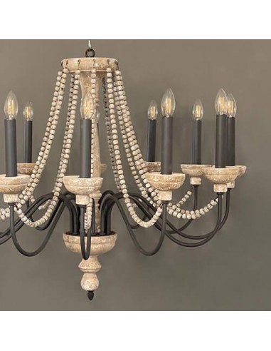 black and cream wood chandelier - details