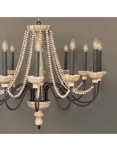 black and cream wood chandelier - details