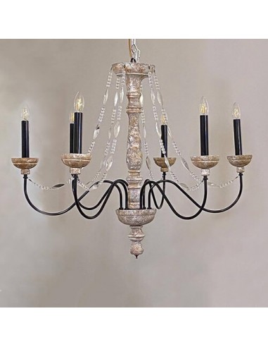 black and cream wood six-flame chandelier