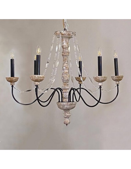 black and cream wood six-flame chandelier
