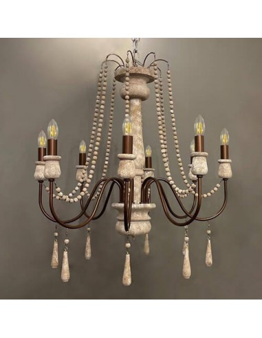 brown and cream woodcarving chandelier