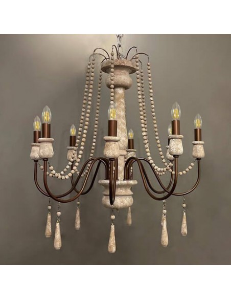 brown and cream woodcarving chandelier