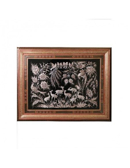 Wall Hanging Hand-Engraved (toreutics) Cooper With Inlaid Frame