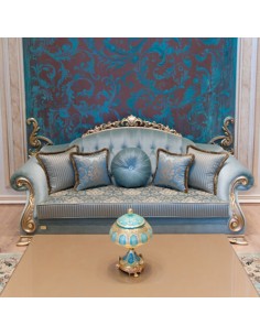 golden and blue woodcarving sofa