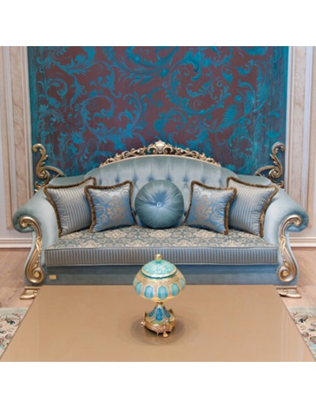 golden and blue woodcarving sofa