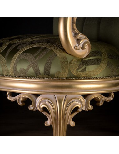 luxury green carved wood armchair - details