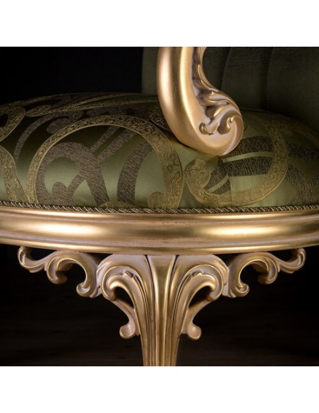 luxury green carved wood armchair - details luxury green carved wood armchair - details