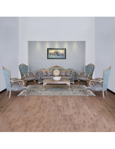 blue camelback wood frame sofa set - whole