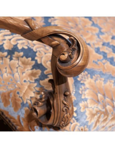 blue rolled arm armchair - details