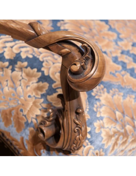blue rolled arm armchair - details