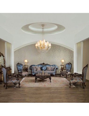 blue rolled arm sofa set