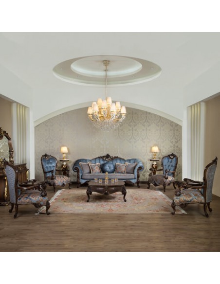 blue rolled arm sofa set