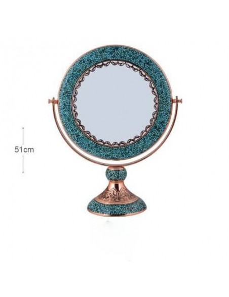 Round Handicraft Persian Turquoise And Copper Mirror