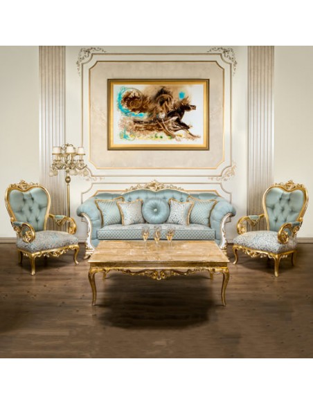 blue rolled arm camelback sofa set