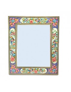 Embossed Flower And Bird Design Inlaid Mirror Frame |  Khatamkari