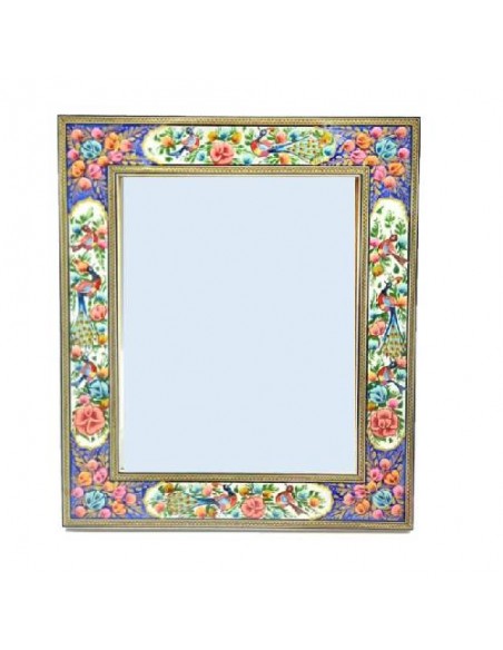Embossed Flower And Bird Design Inlaid Mirror Frame |  Khatamkari Embossed Flower And Bird Design Inlaid Mirror Frame |  Khatamkari