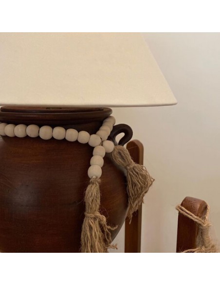 brown  pottery desk lamp with beads details