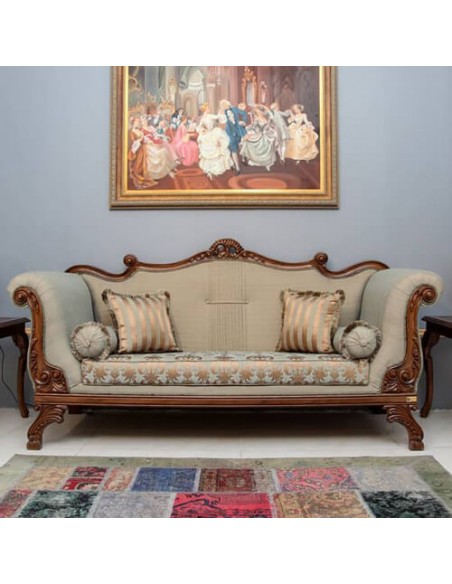 wooden sofa in brocade cotton