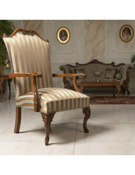 wooden armchair in brocade cotton wooden armchair in brocade cotton