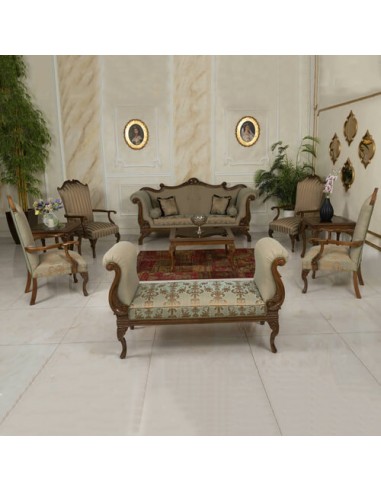 wooden sofa set in grey brocade cotton