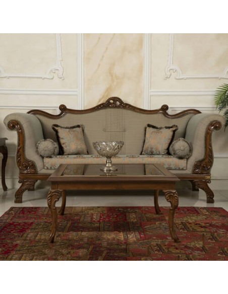 wooden sofa in cotton with coffee table wooden sofa in cotton with coffee table