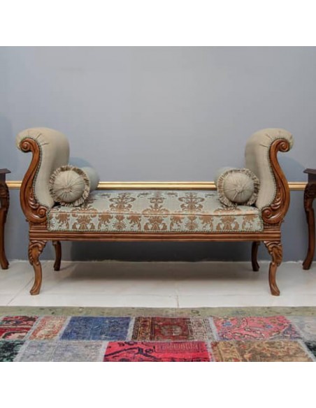 wooden chaise longue in brocade cotton
